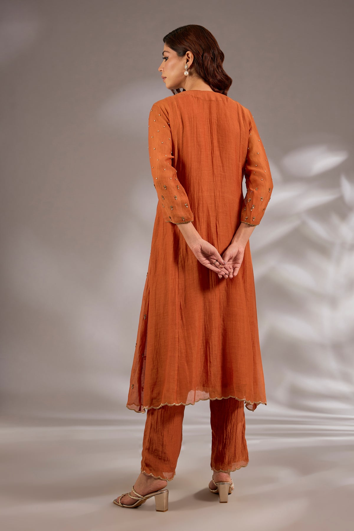 Mul Chanderi Hand Embroidered Anarkali Set