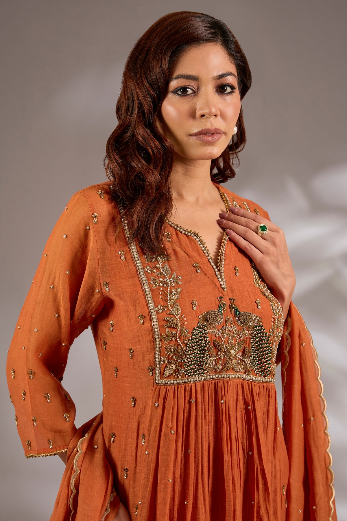 Mul Chanderi Hand Embroidered Anarkali Set
