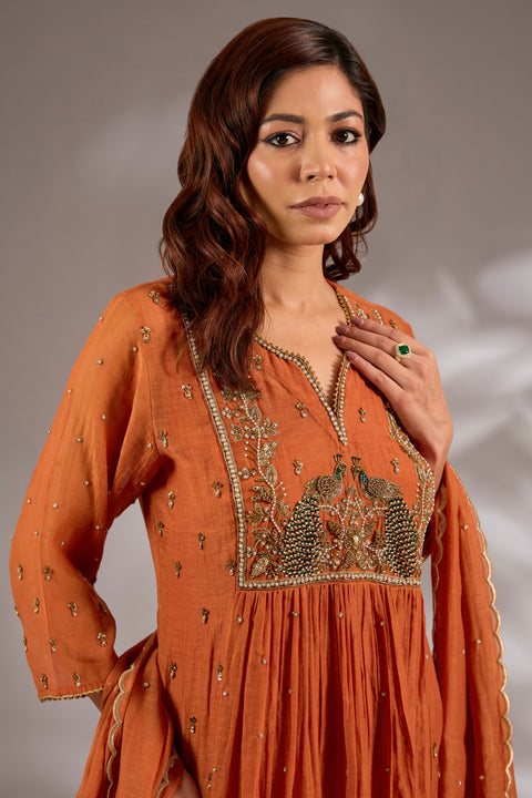 Mul Chanderi Hand Embroidered Anarkali Set