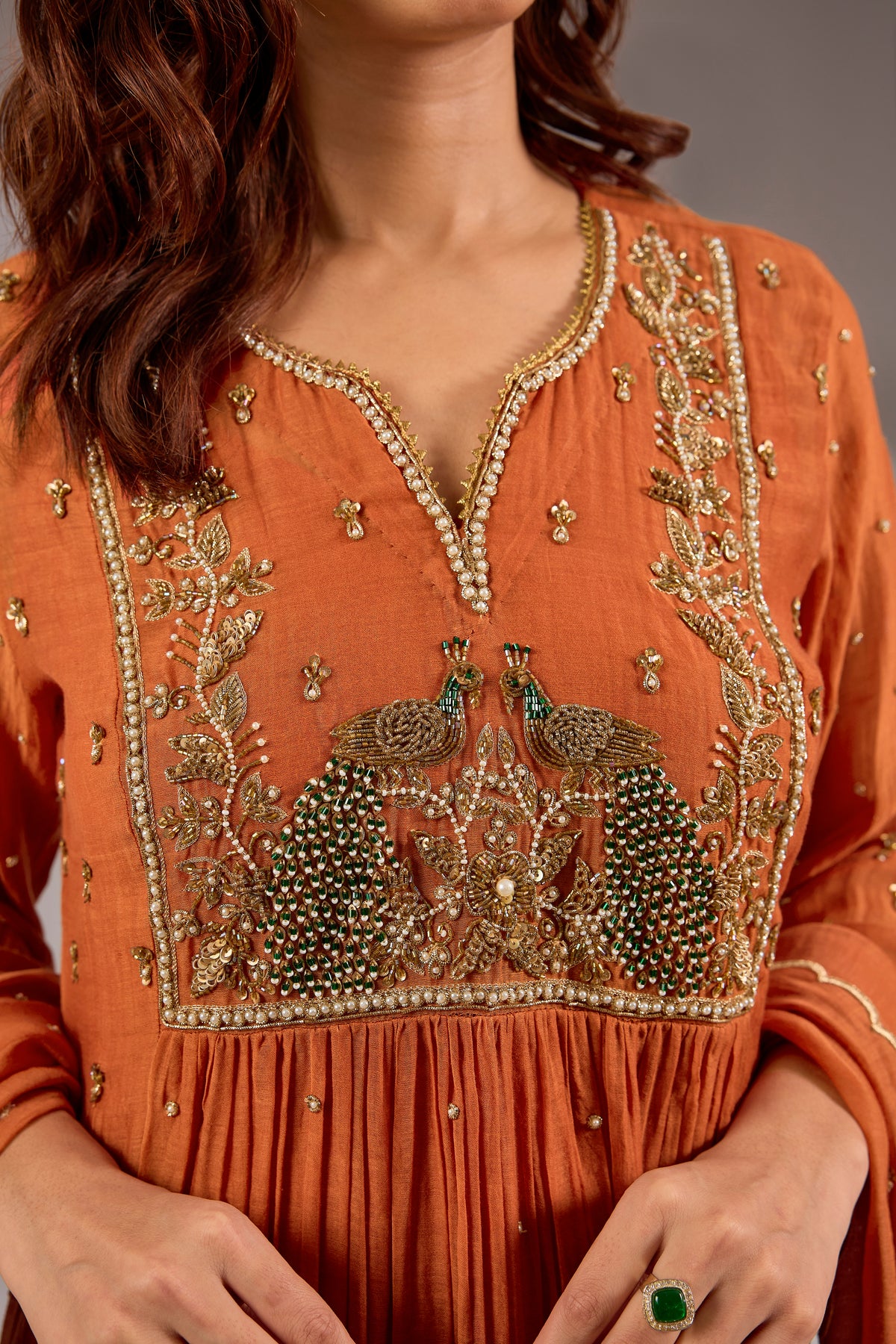 Mul Chanderi Hand Embroidered Anarkali Set
