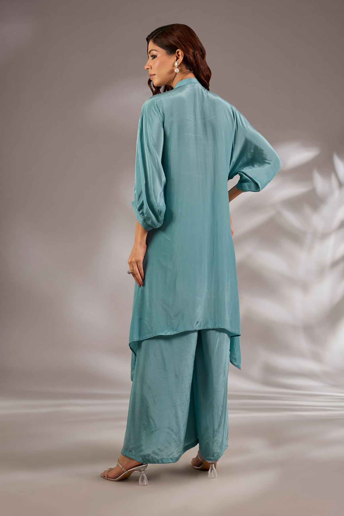 Asymmetric Crepe Sequins Embroidered Kurta Set