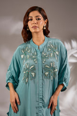 Asymmetric Crepe Sequins Embroidered Kurta Set