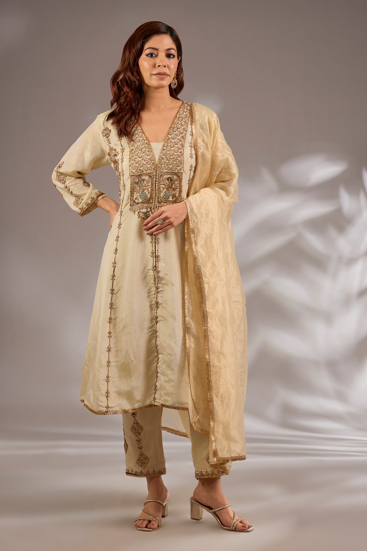 Princess Flared Tissue Hand Embroidered Kurta Set