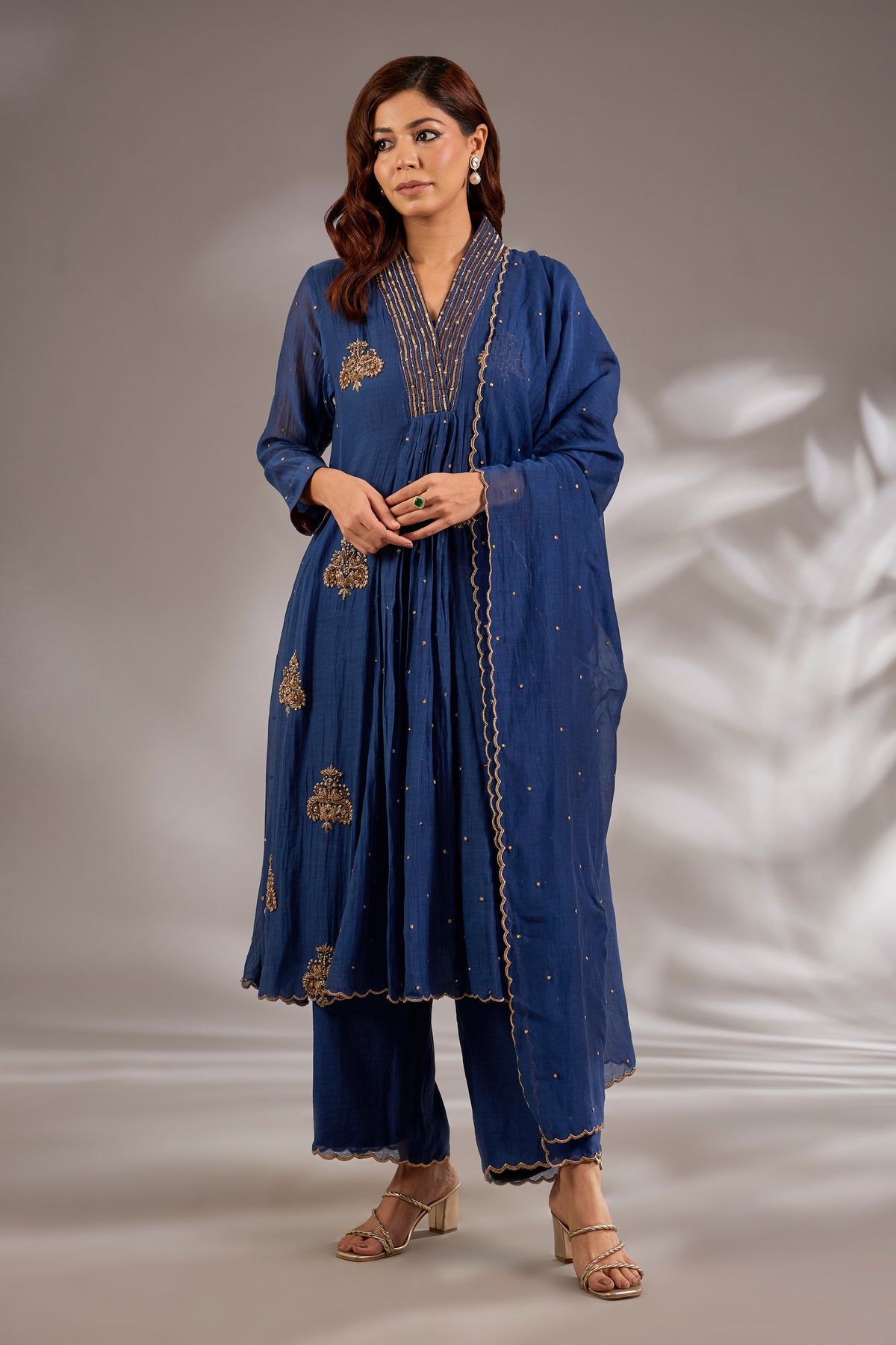 Mul Chanderi Hand Embroidered Anarkali Set