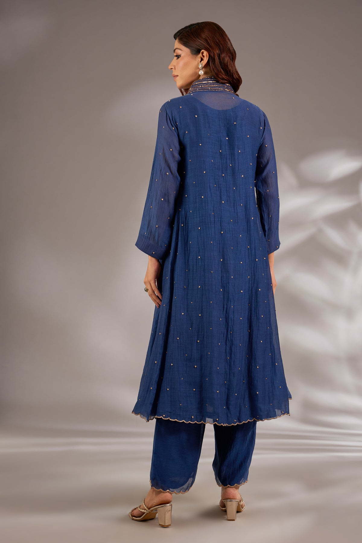 Mul Chanderi Hand Embroidered Anarkali Set