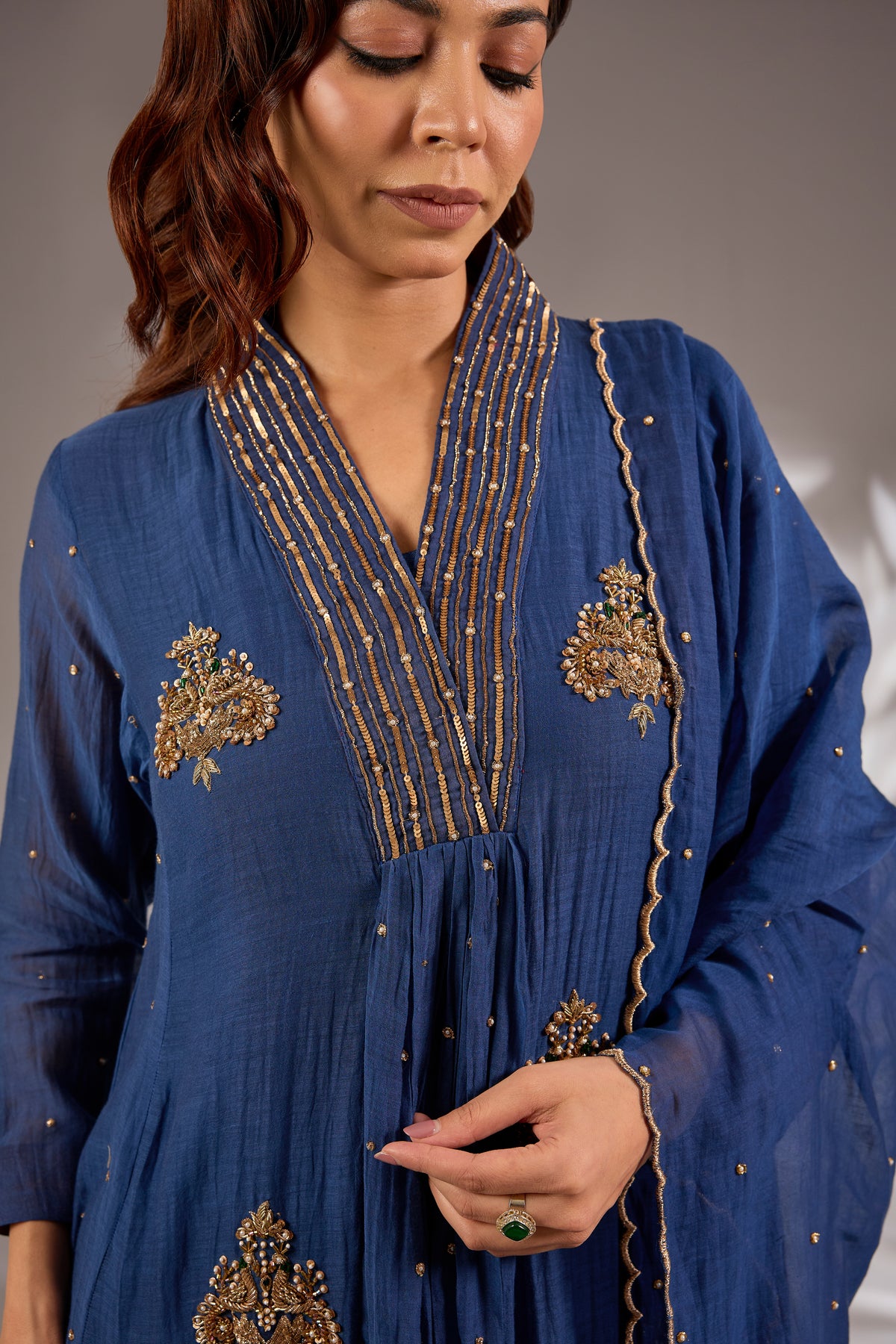 Mul Chanderi Hand Embroidered Anarkali Set