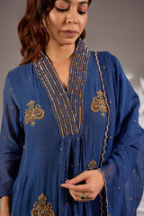 Mul Chanderi Hand Embroidered Anarkali Set
