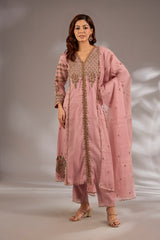 Mul Chanderi Hand Embroidered Flared Kurta Set