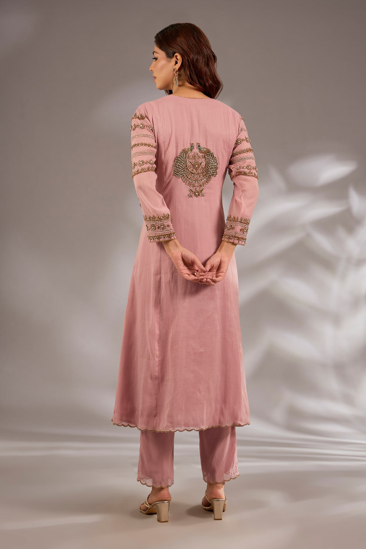 Mul Chanderi Hand Embroidered Flared Kurta Set