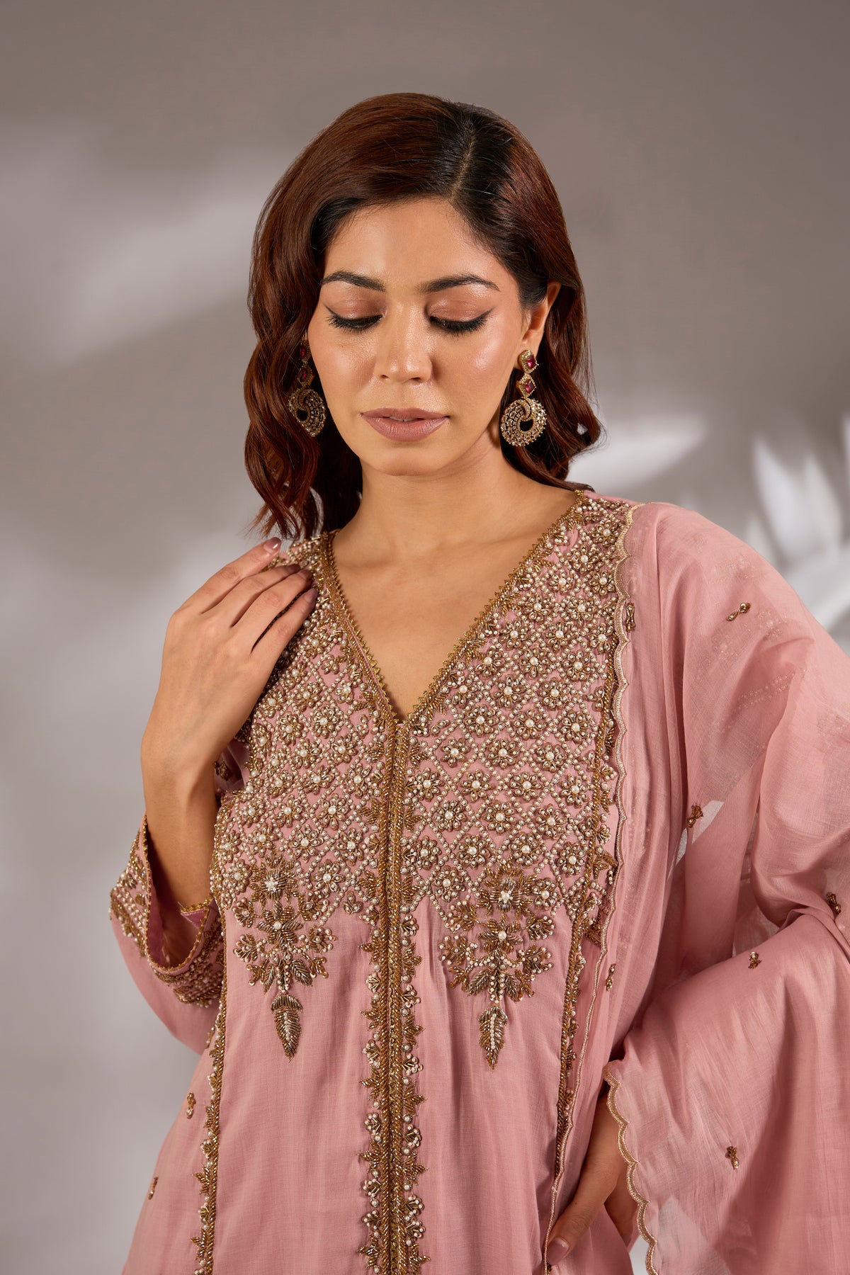 Mul Chanderi Hand Embroidered Flared Kurta Set
