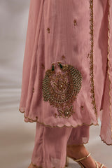 Mul Chanderi Hand Embroidered Flared Kurta Set