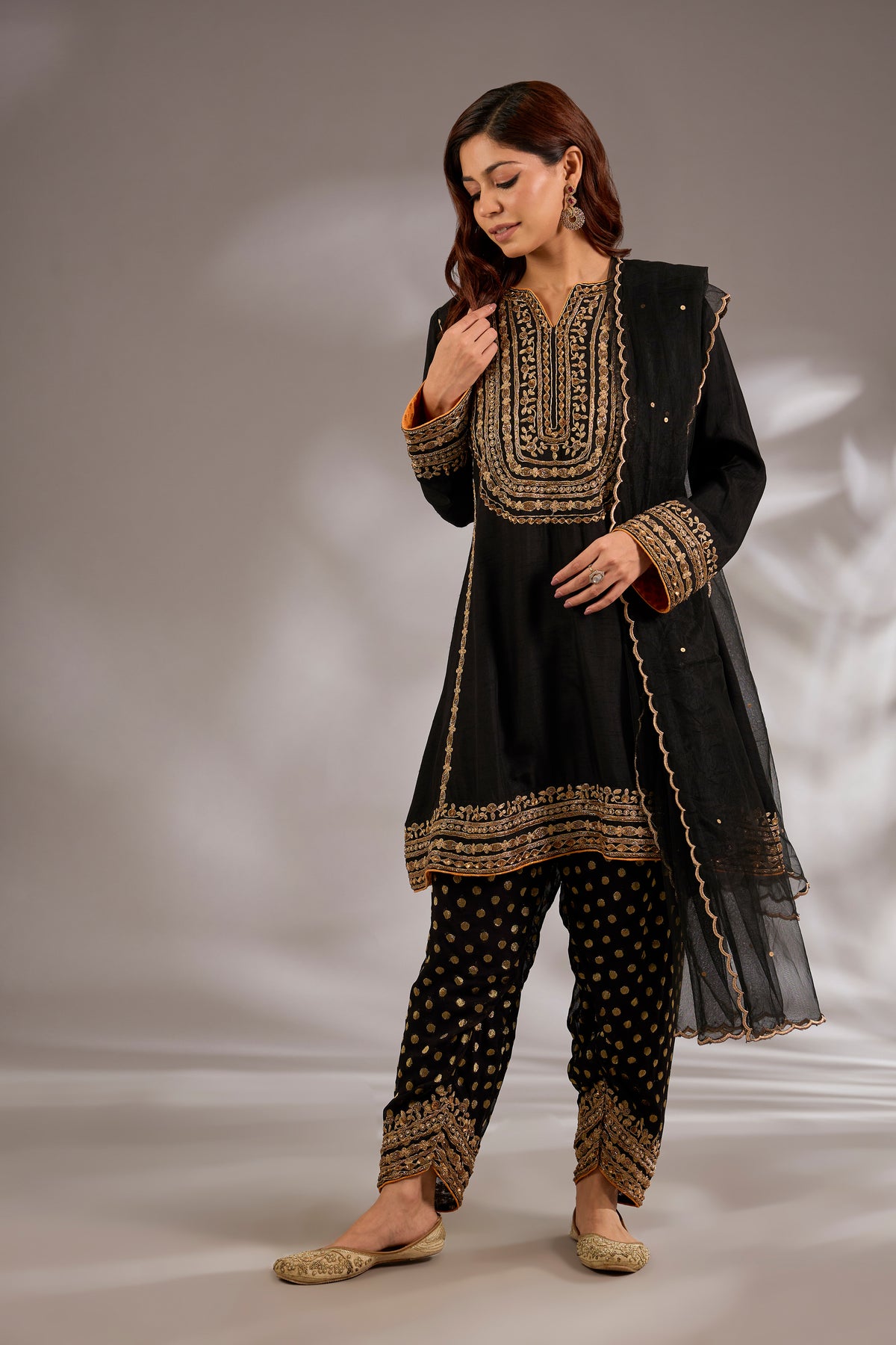 Silk Dori Hand Embroidered Short Anarkali Set