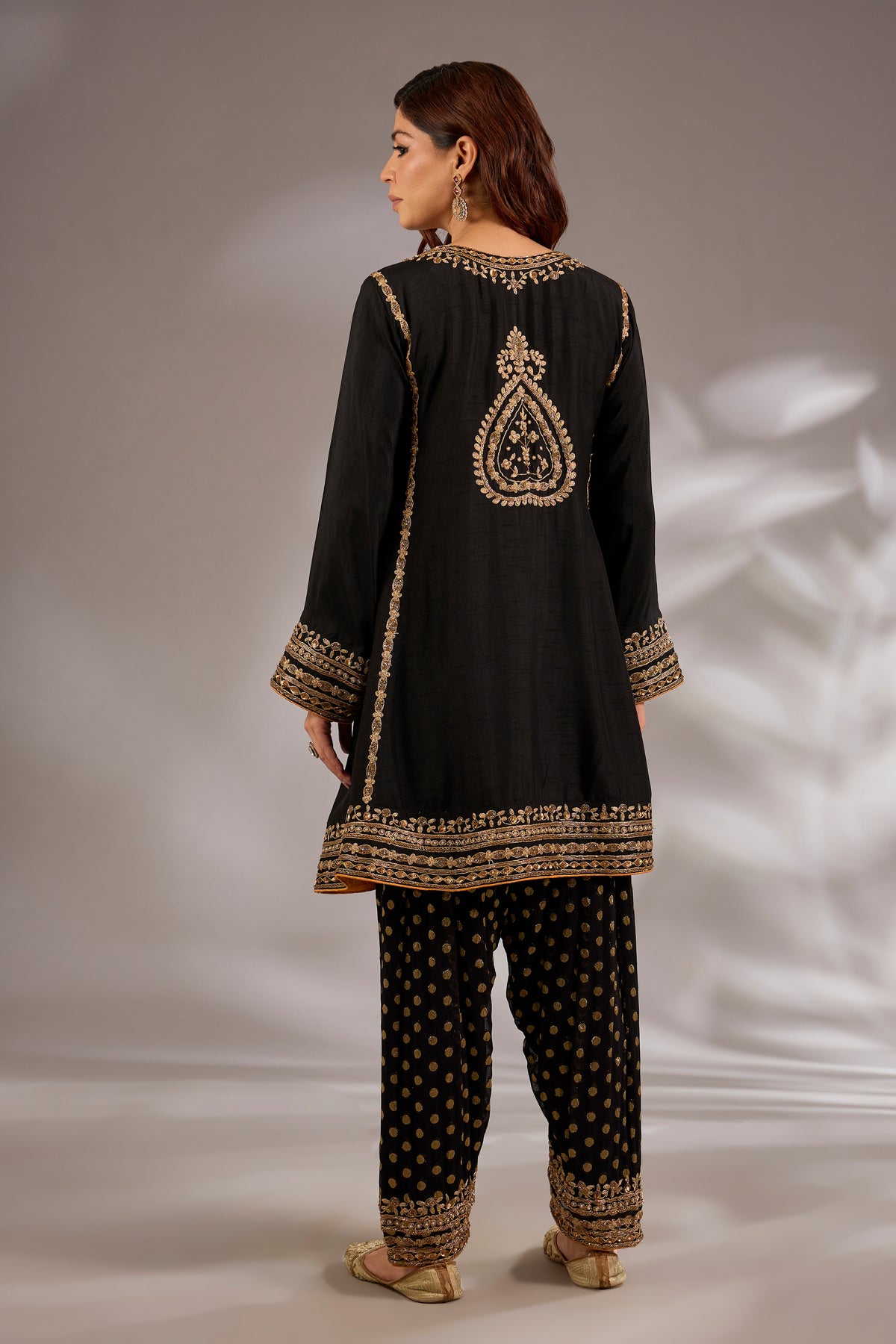 Silk Dori Hand Embroidered Short Anarkali Set
