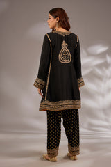 Silk Dori Hand Embroidered Short Anarkali Set
