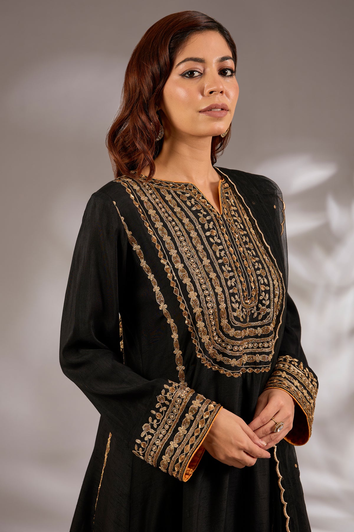 Silk Dori Hand Embroidered Short Anarkali Set