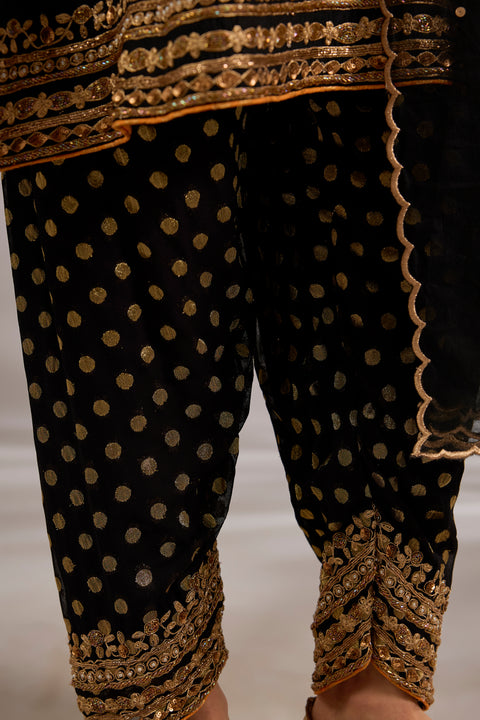 Silk Dori Hand Embroidered Short Anarkali Set