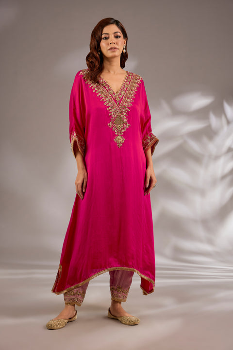 A-Line Satin Organza Dori Hand Embroidered Kurta Set