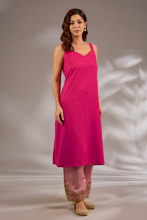 A-Line Satin Organza Dori Hand Embroidered Kurta Set