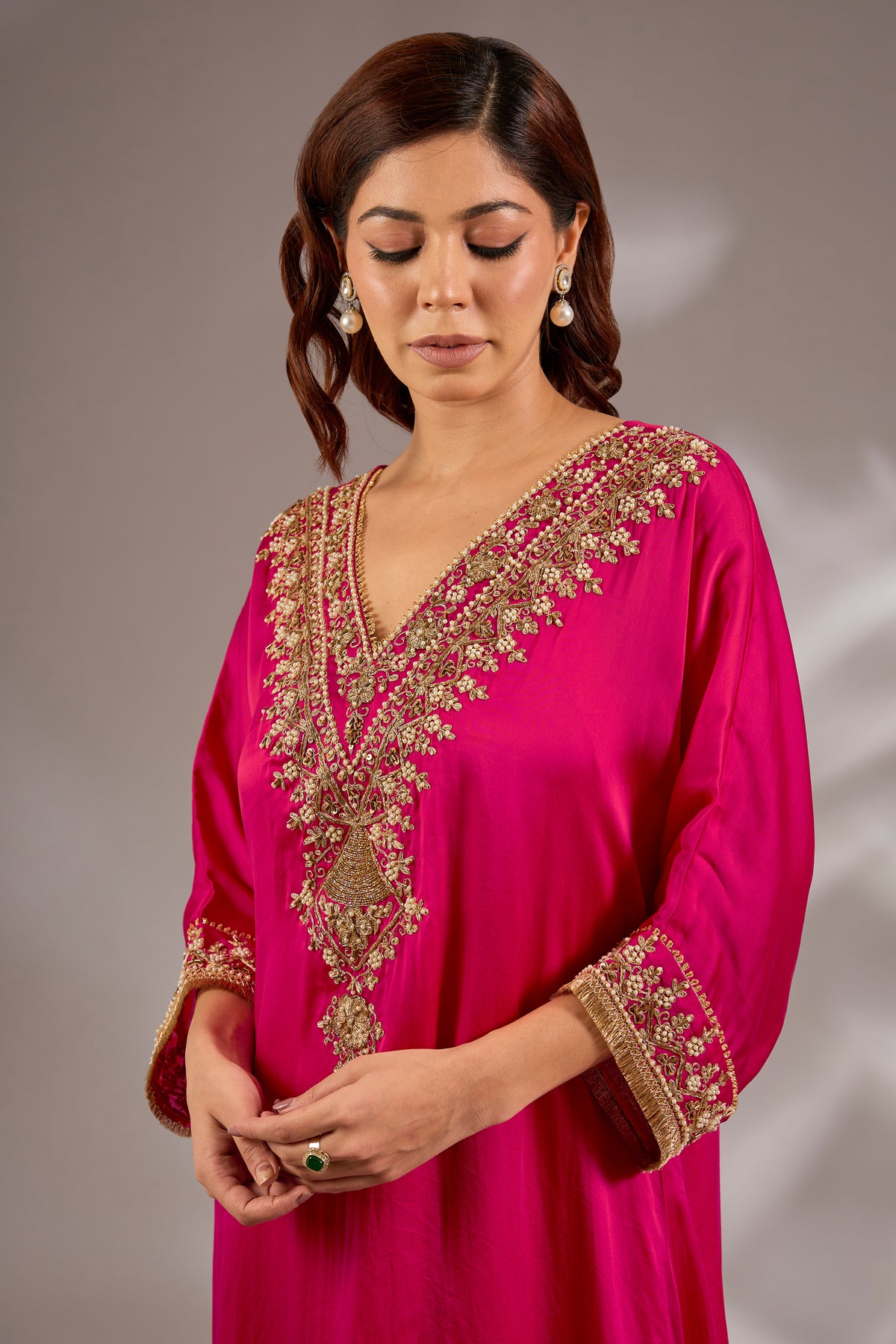 A-Line Satin Organza Dori Hand Embroidered Kurta Set