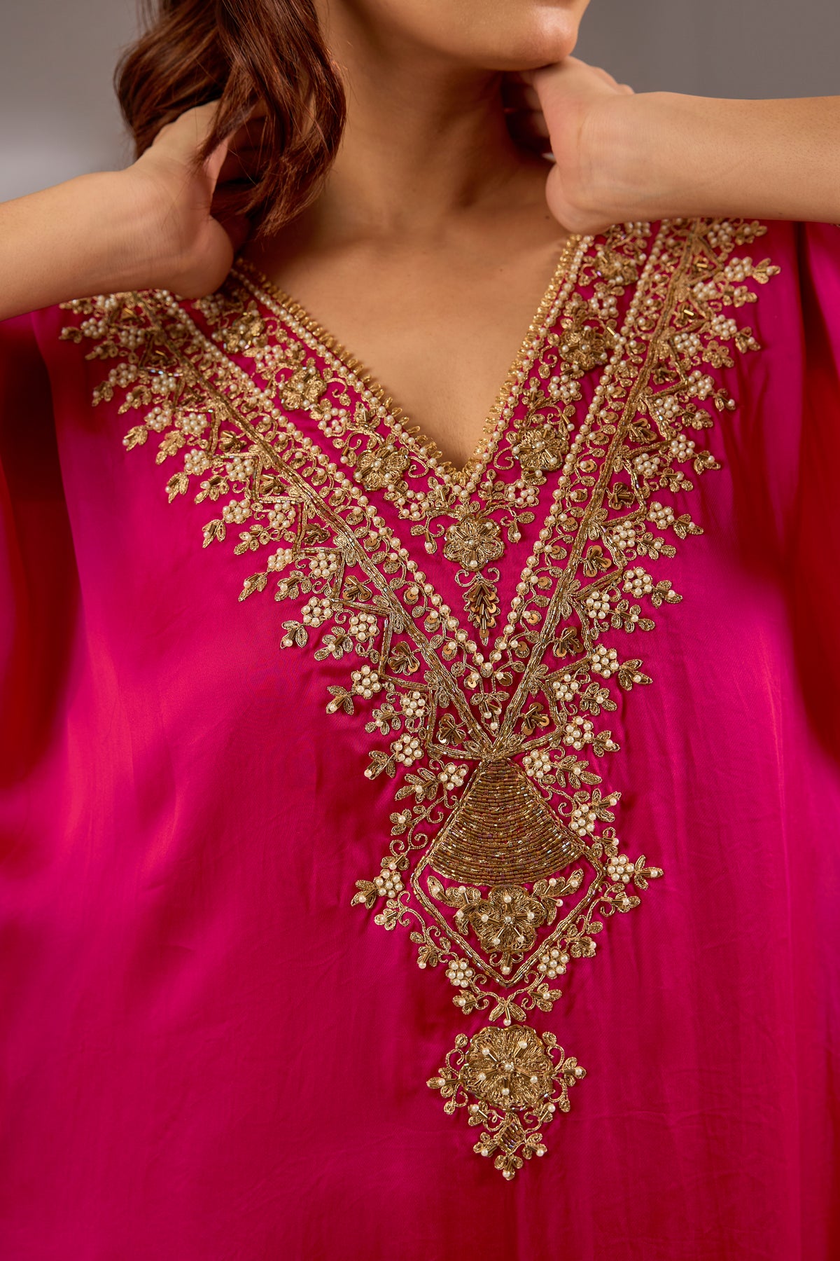 A-Line Satin Organza Dori Hand Embroidered Kurta Set