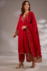 Silk Hand Embroidered Straight Kurta Set