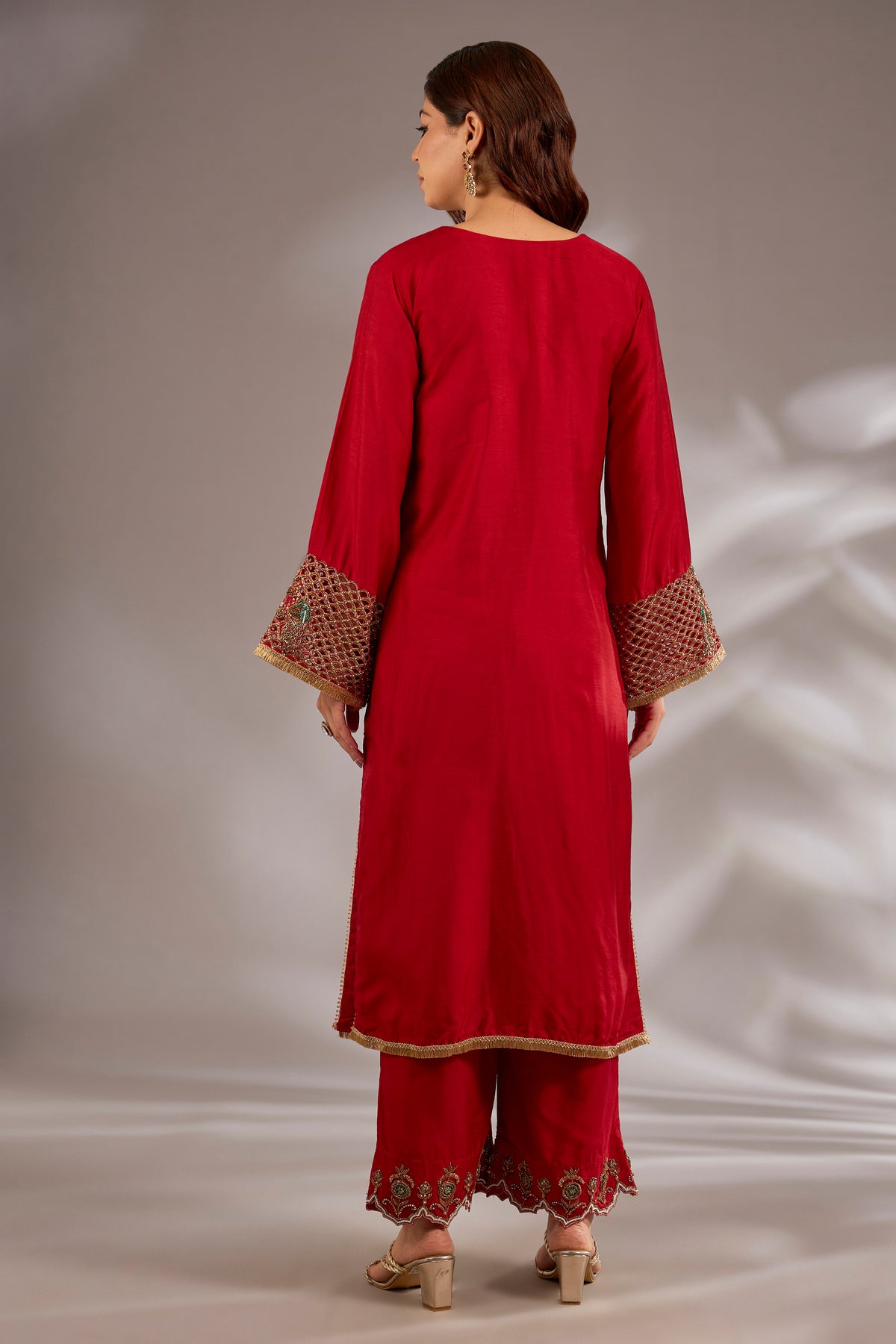 Silk Hand Embroidered Straight Kurta Set