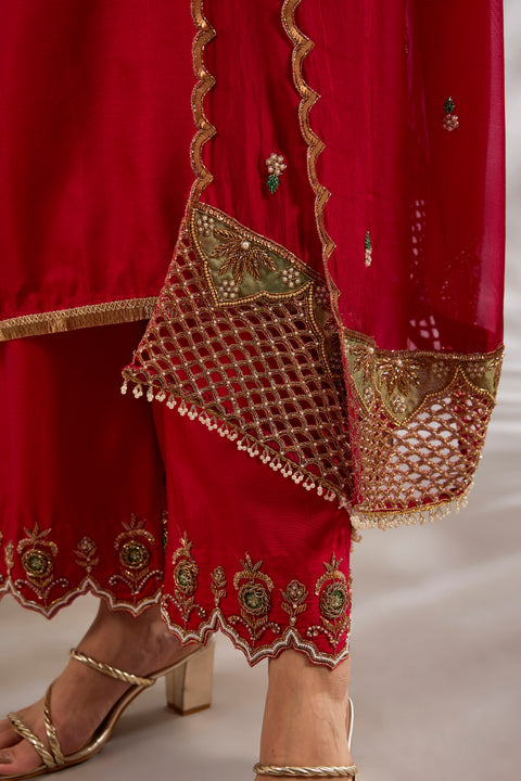 Silk Hand Embroidered Straight Kurta Set