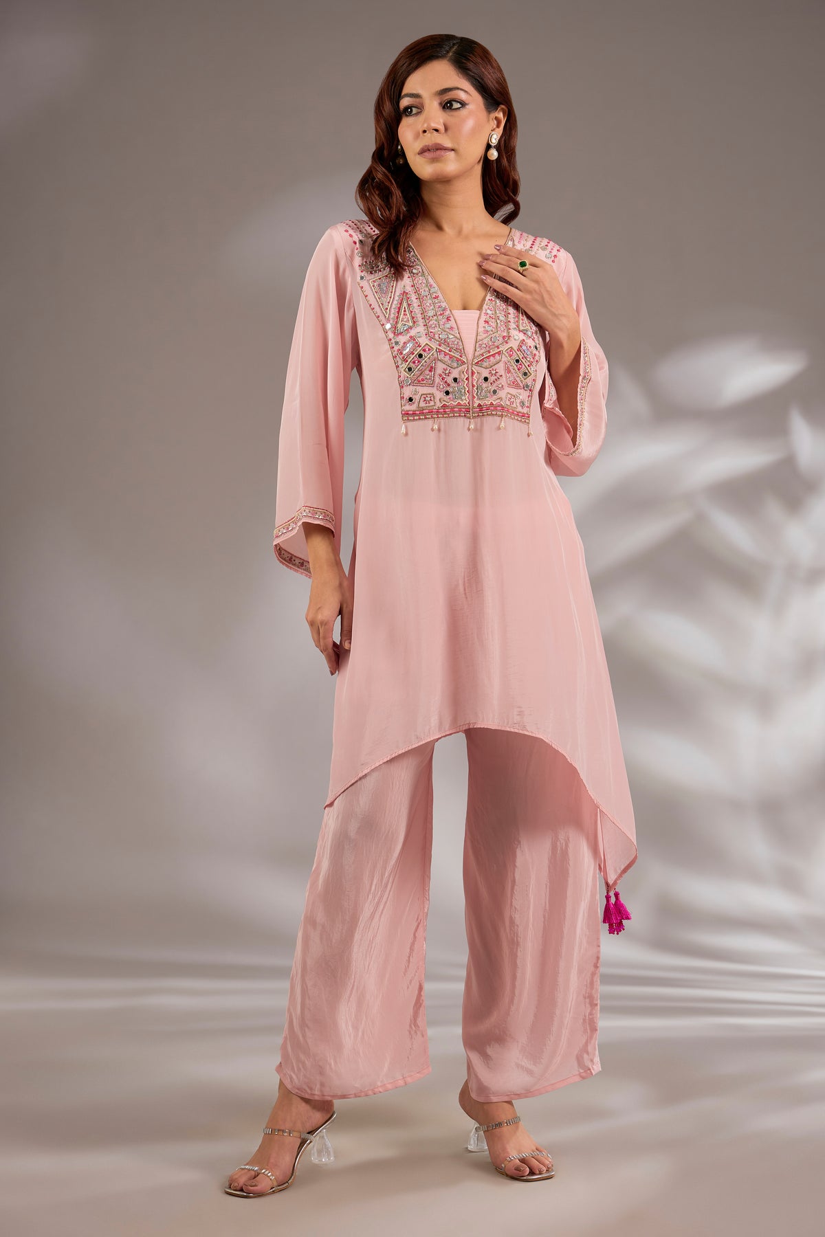 Crepe Thread, Cutdana & Mirror Embroidered Kurta Set