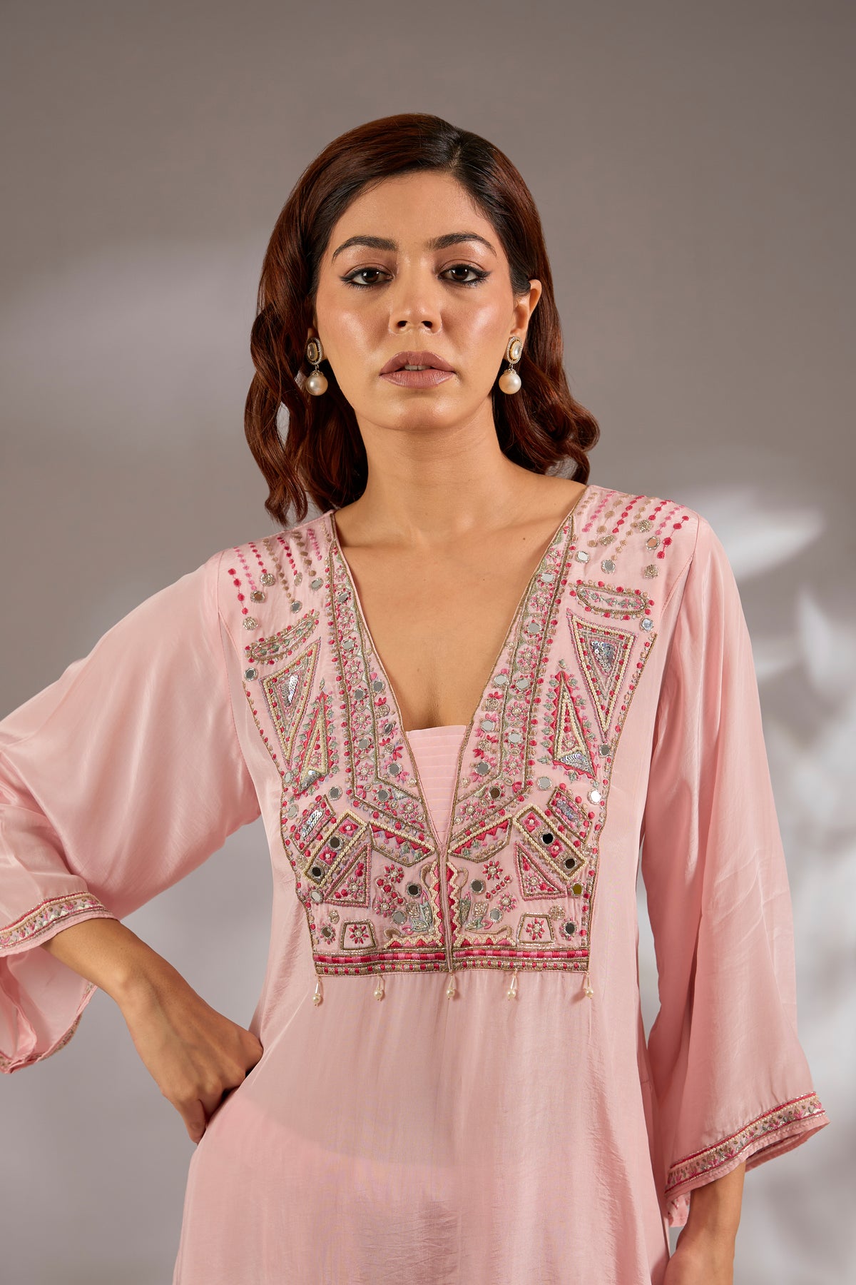 Crepe Thread, Cutdana & Mirror Embroidered Kurta Set
