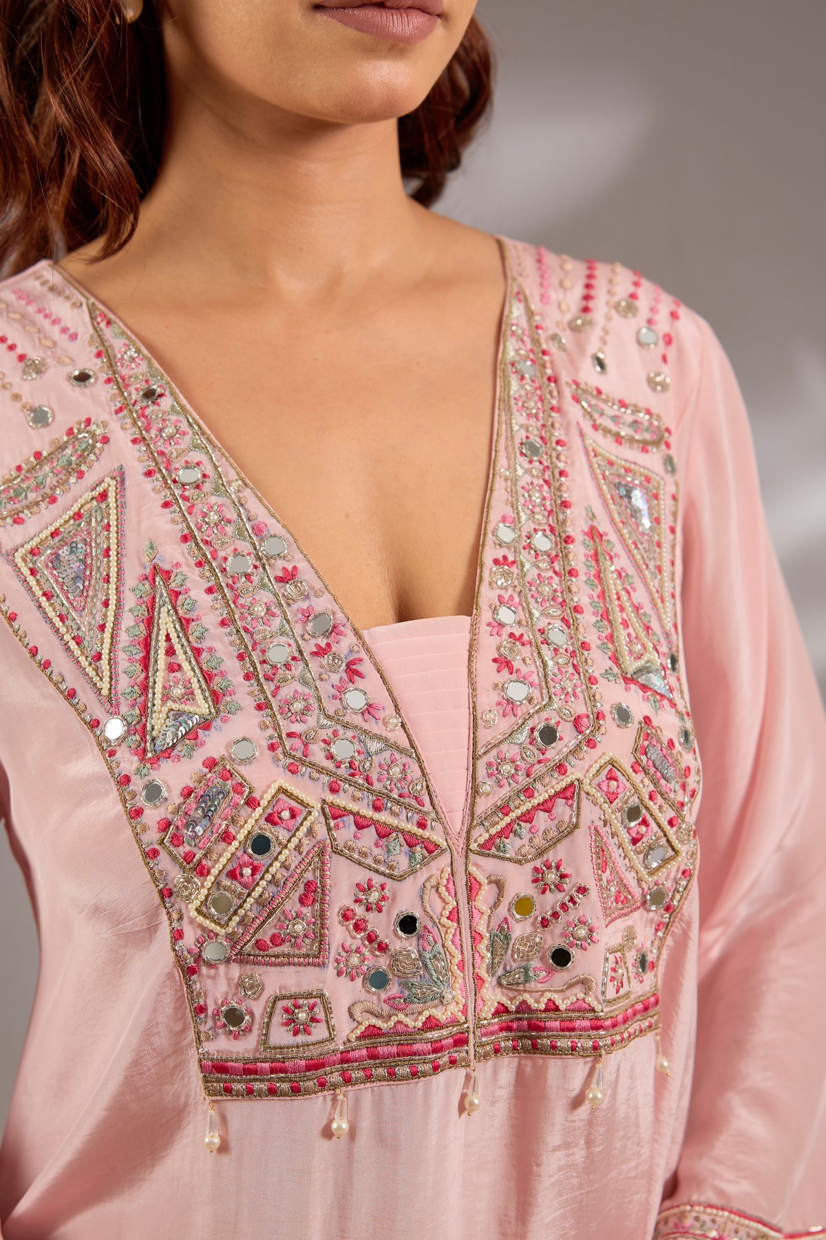 Crepe Thread, Cutdana & Mirror Embroidered Kurta Set