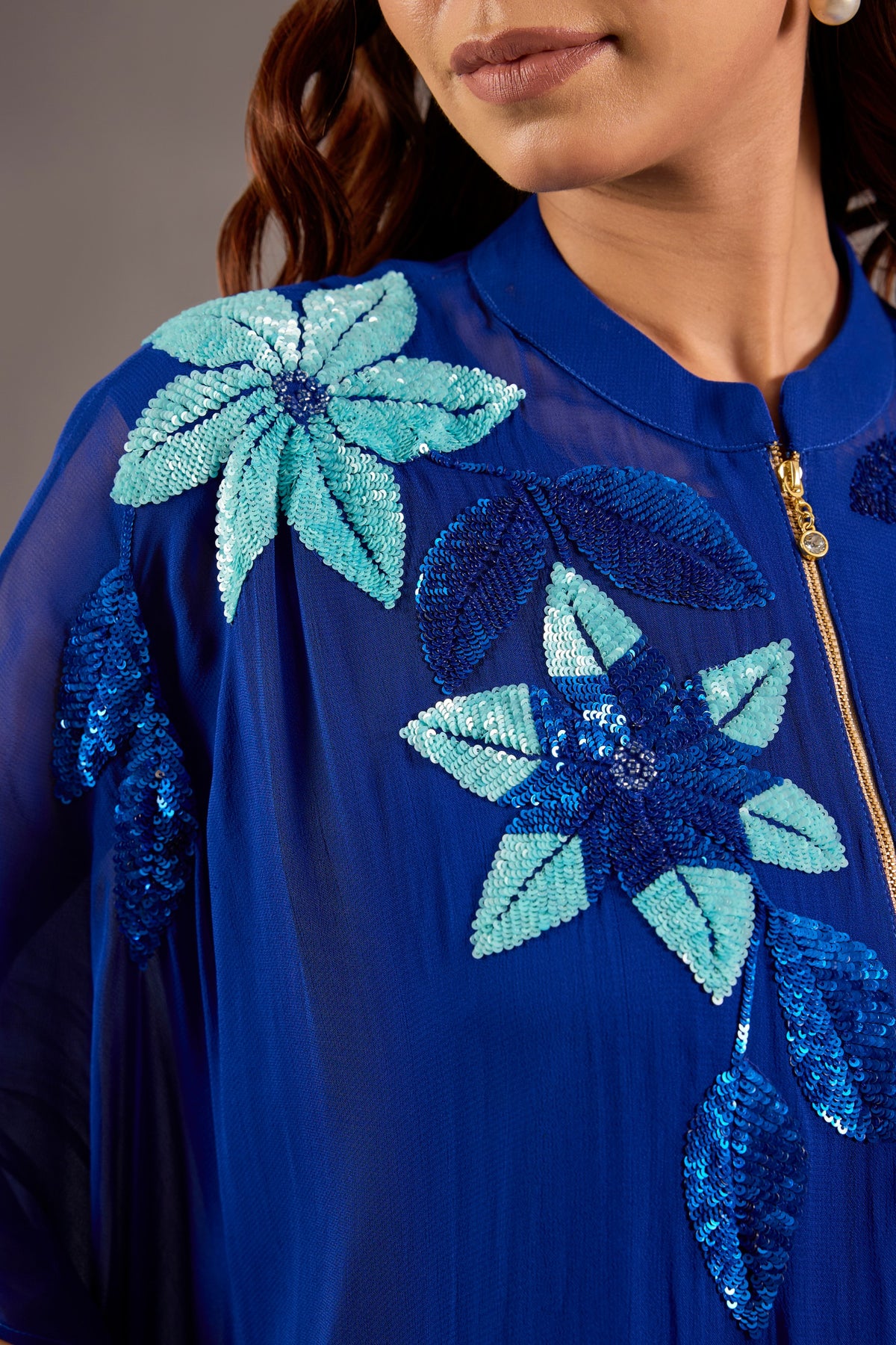 Georgette Sequins Hand Embroidered Kaftan Set