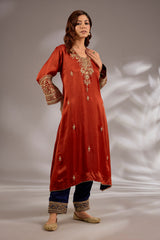 A-Line Satin Organza Dori Hand Embroidered Kurta Set
