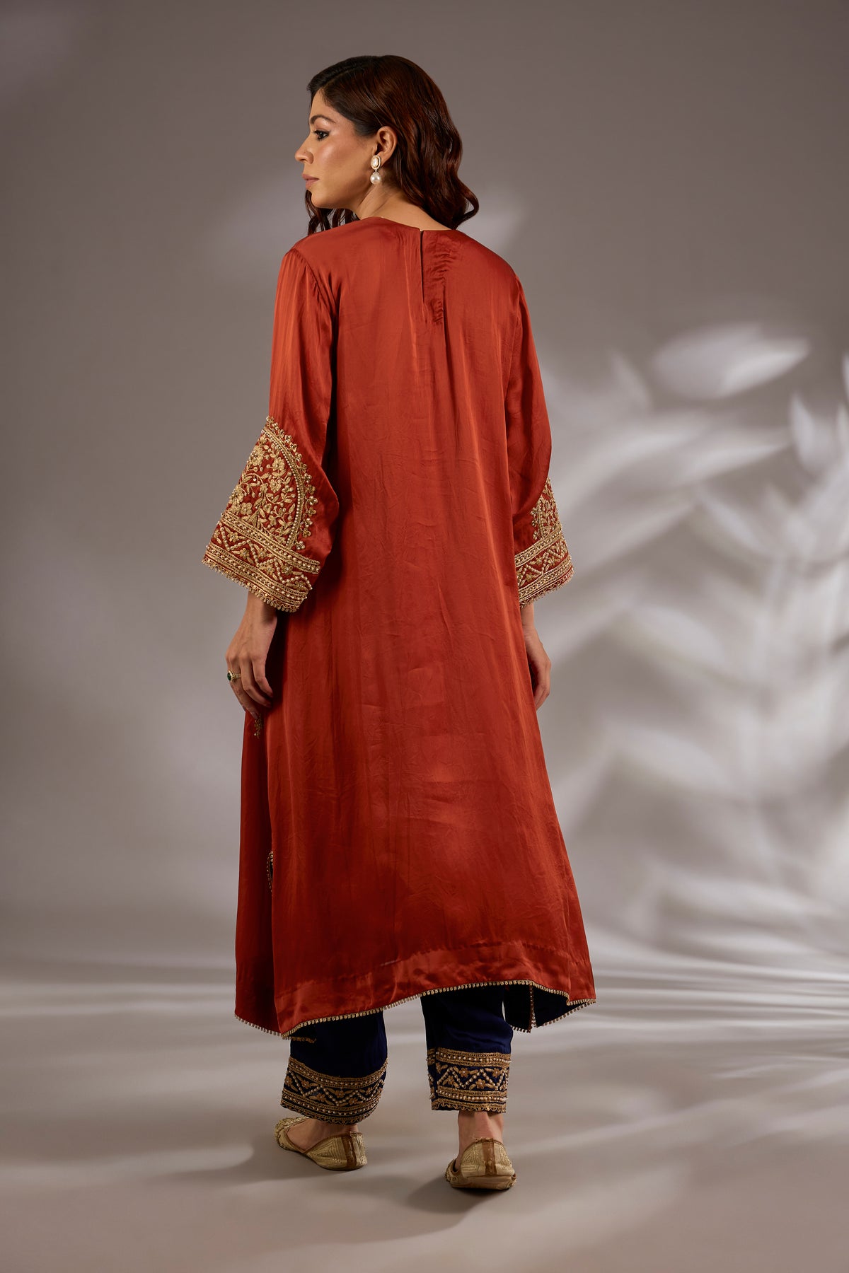 A-Line Satin Organza Dori Hand Embroidered Kurta Set