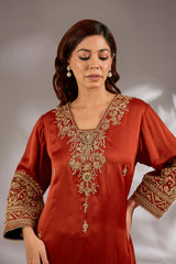 A-Line Satin Organza Dori Hand Embroidered Kurta Set