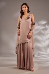 Satin Organza Hand & Machine Embroidered Sharara Set