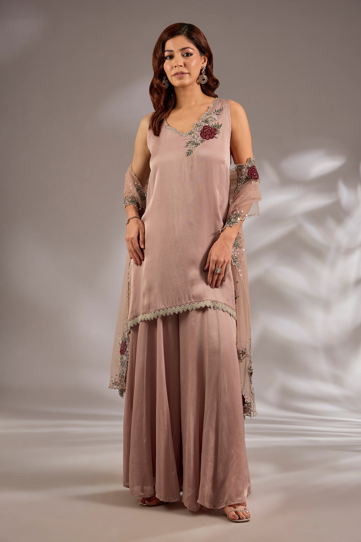 Satin Organza Hand & Machine Embroidered Sharara Set