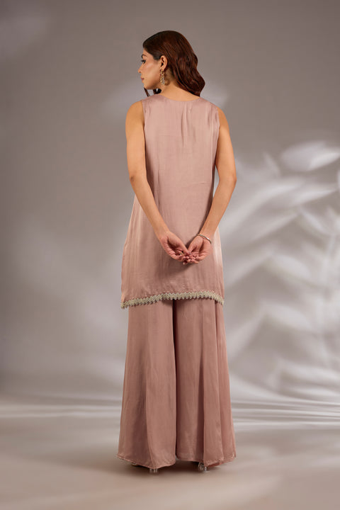 Satin Organza Hand & Machine Embroidered Sharara Set