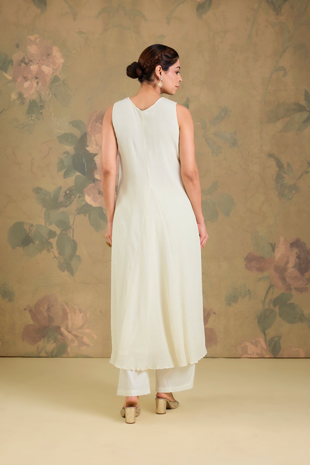 Chinon Cotton Handworked Flared Kurta Set