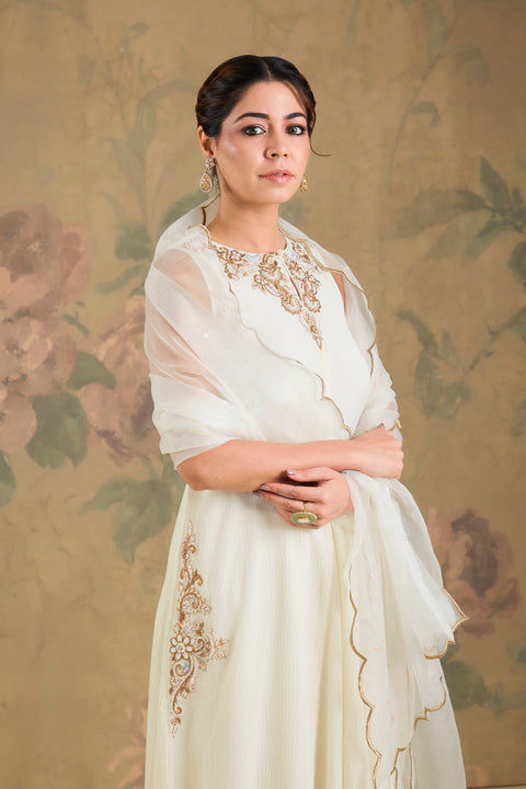 Chinon Cotton Handworked Flared Kurta Set