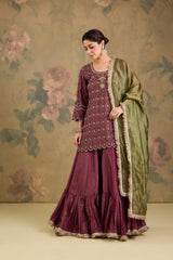 Tissue Flared Sharara Set with Contrast Dupatta & Handwork