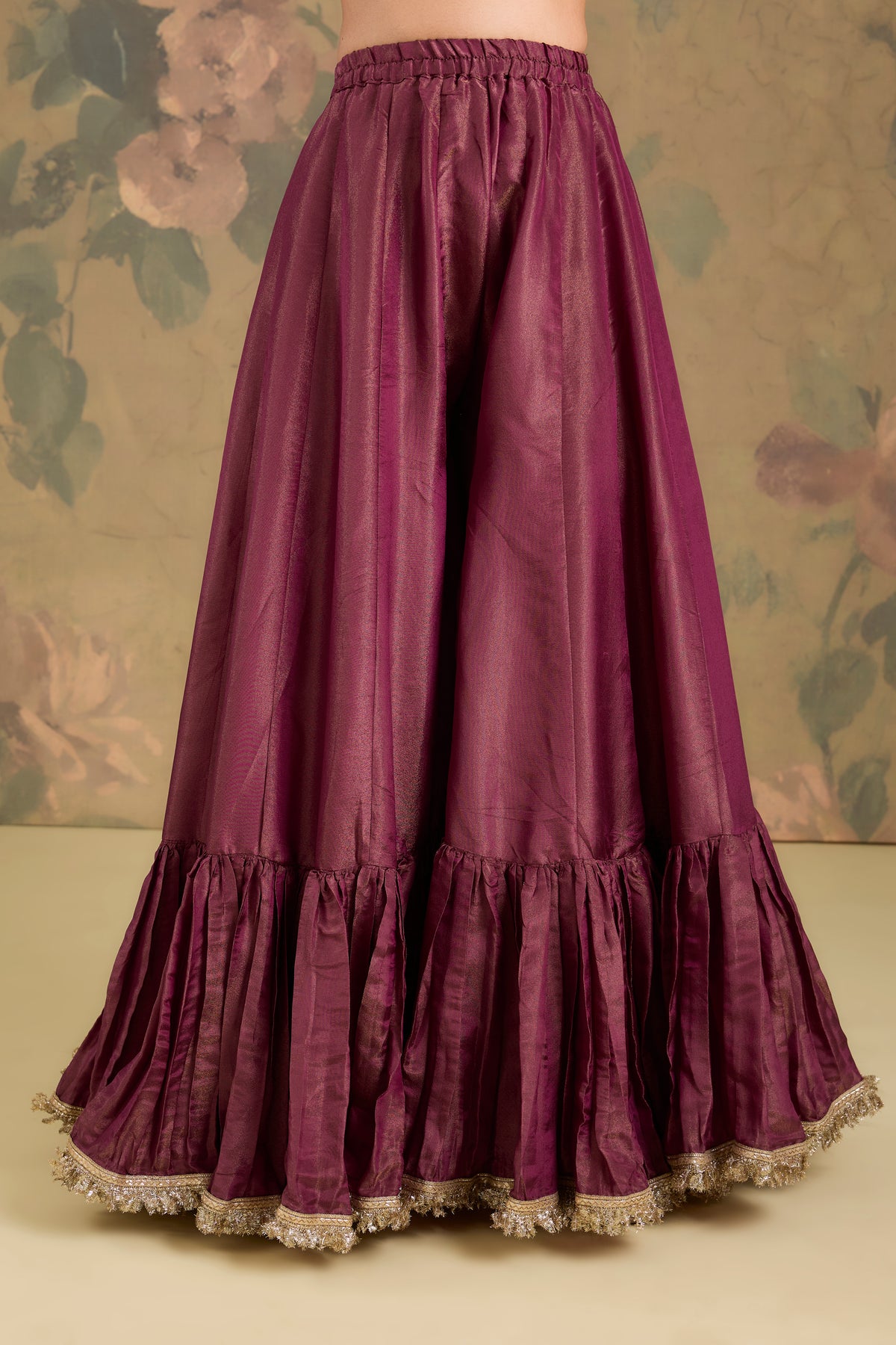 Tissue Flared Sharara Set with Contrast Dupatta & Handwork