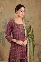 Tissue Flared Sharara Set with Contrast Dupatta & Handwork