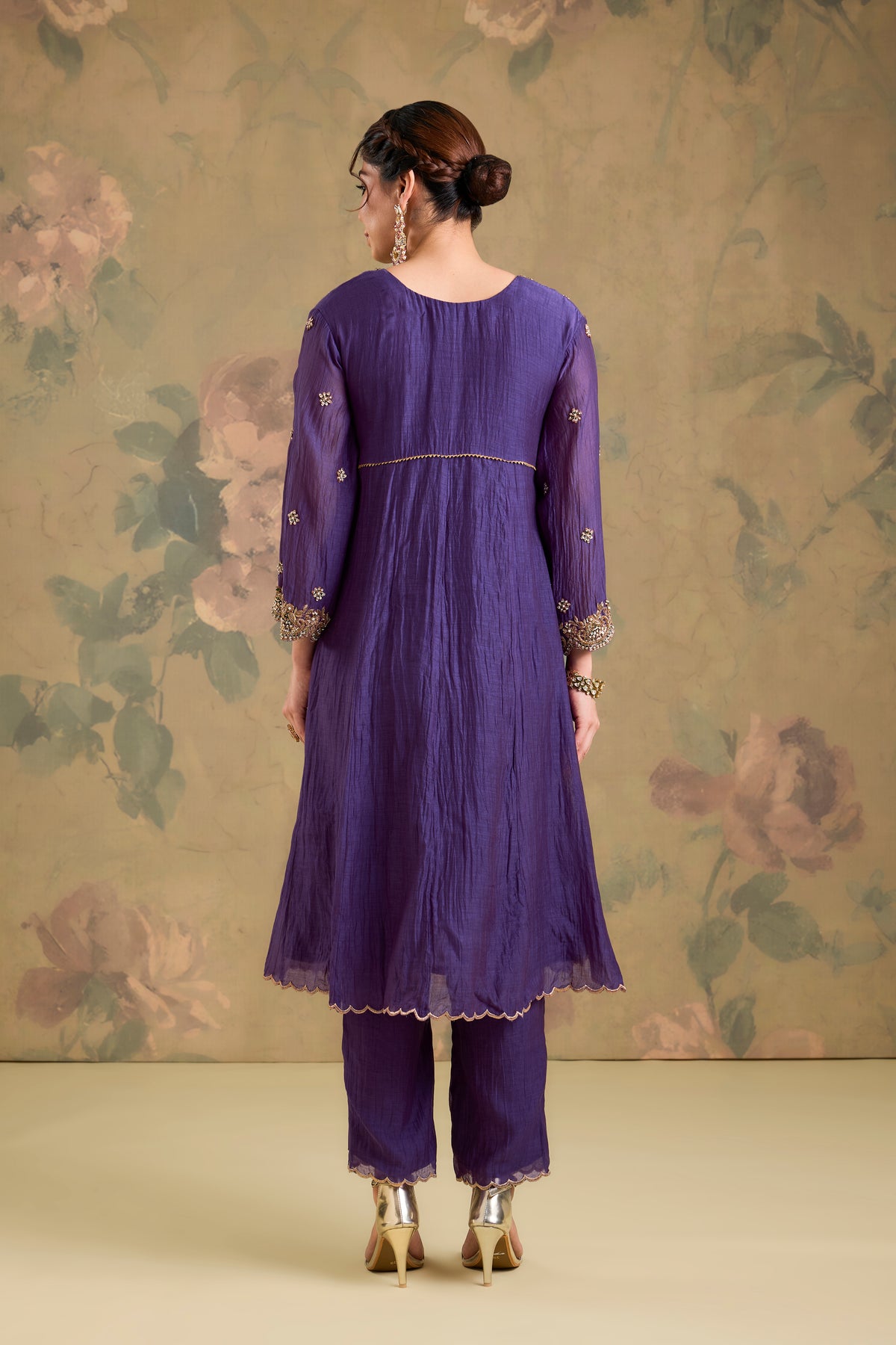 Mul Chanderi Yoke Embroidered Anarkali Set