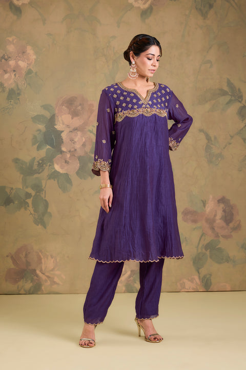 Mul Chanderi Yoke Embroidered Anarkali Set