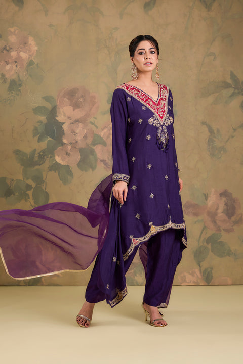 Silk Handworked Flared Kurta Set
