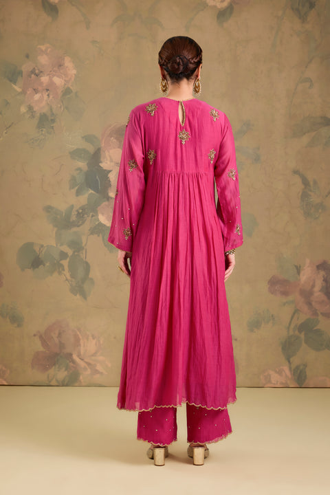 Mul Chanderi Handworked Anarkali Set