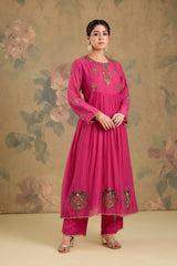Mul Chanderi Handworked Anarkali Set