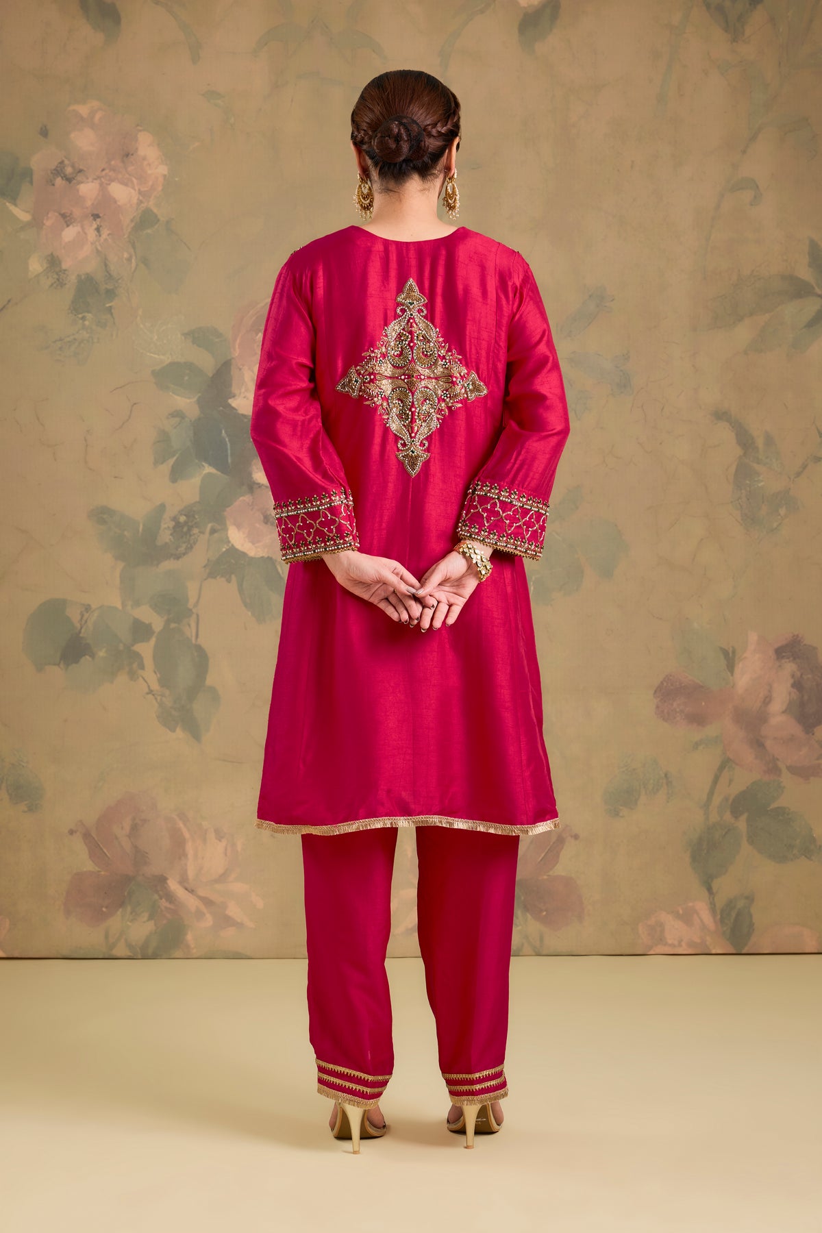 Silk Kurta Set with Organza Dupatta & Handwork