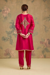 Silk Kurta Set with Organza Dupatta & Handwork