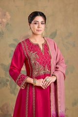 Silk Kurta Set with Organza Dupatta & Handwork